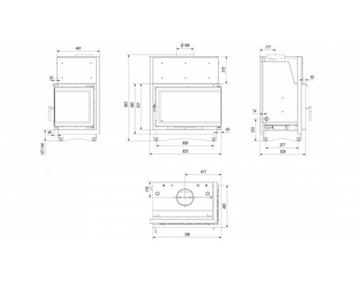 Топка с водяным контуром Oliwia/PW/BP/17/BS/W/DECO, Г-образное стекло справа, змеевик Топка с водяным контуром Oliwia/PW/BP/17/BS/W/DECO, Г-образное стекло справа, змеевик