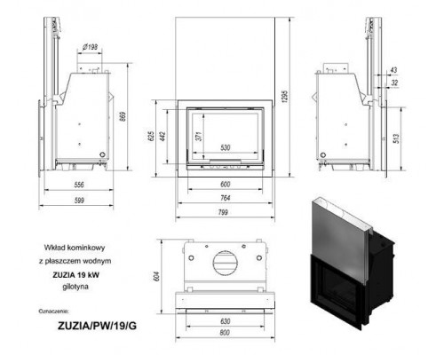 Топка с водяным контуром ZUZIA/PW/19/G/W, гильотина Топка с водяным контуром ZUZIA/PW/19/G/W, гильотина