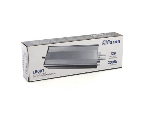 Блок питания для светодиодной ленты Feron LB007 12V 200W IP67 16,5A 48061 Блок питания для светодиодной ленты Feron LB007 12V 200W IP67 16,5A 48061