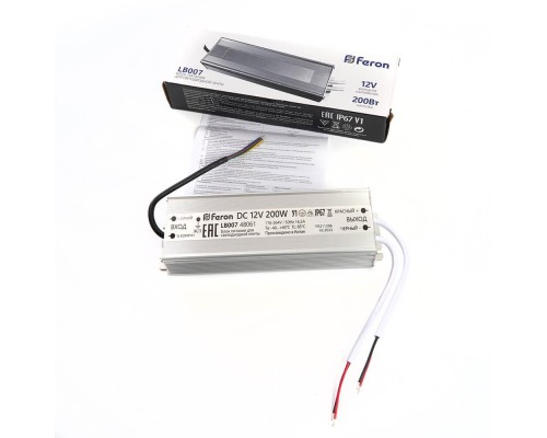 Блок питания для светодиодной ленты Feron LB007 12V 200W IP67 16,5A 48061 Блок питания для светодиодной ленты Feron LB007 12V 200W IP67 16,5A 48061