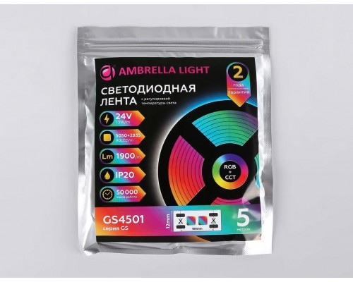 Светодиодная лента Ambrella Light 13W/m 90LED/m 5050+2835SMD RGB+белый 5M GS4501 Светодиодная лента Ambrella Light 13W/m 90LED/m 5050+2835SMD RGB+белый 5M GS4501