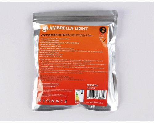 Светодиодная лента Ambrella Light 24W/m 240LED/m 2835SMD дневной белый 5M GS3702 Светодиодная лента Ambrella Light 24W/m 240LED/m 2835SMD дневной белый 5M GS3702