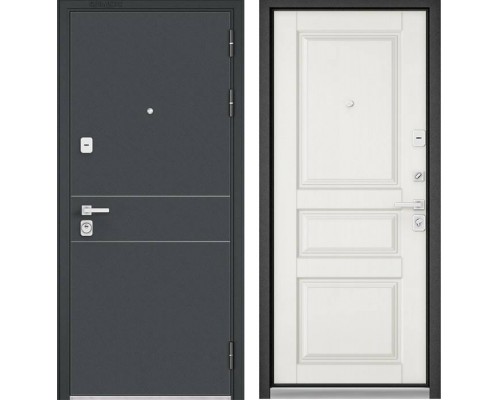 Zetta Металлическая дверь PREMIUM 90  Черный шелк D14 /Дуб белый матовый 9РD-2