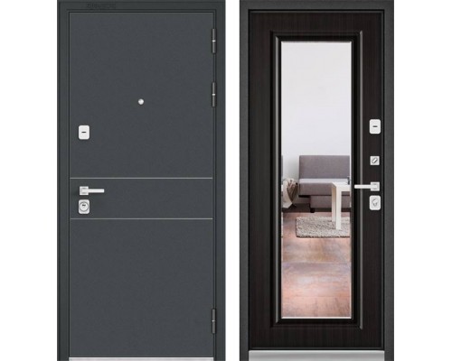 Zetta Металлическая дверь PREMIUM 90  Черный шелк D14 /Ларче темный- зеркало 9Р-140