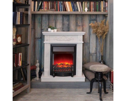 RealFlame Электрокамин Adelaida WT белый камень с очагом Fobos Lux Black