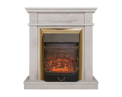 RealFlame Электрокамин Adelaida WT белый камень с очагом Majestic Lux Brass