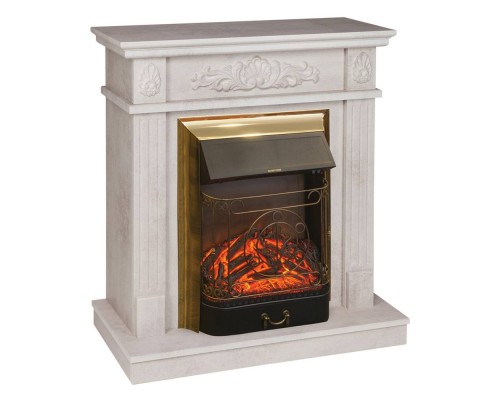 RealFlame Электрокамин Adelaida WT белый камень с очагом Majestic Lux Brass