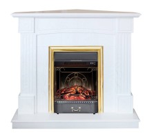 RealFlame Электрокамин Andrea Corner WT фактурный белый с очагом Majestic Lux Brass