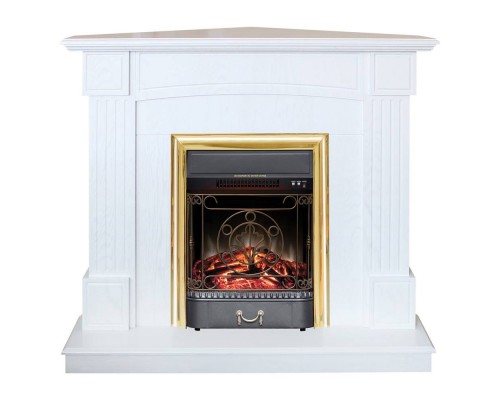 RealFlame Электрокамин Andrea Corner WT фактурный белый с очагом Majestic Lux Brass