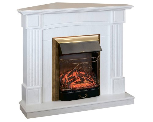 RealFlame Электрокамин Andrea Corner WT фактурный белый с очагом Majestic Lux Brass