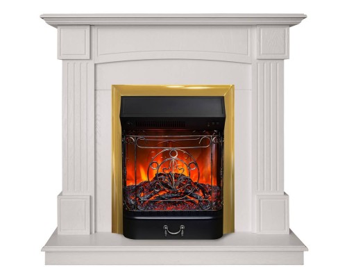 RealFlame Электрокамин Andrea WT фактурный белый с очагом Majestic Lux Brass