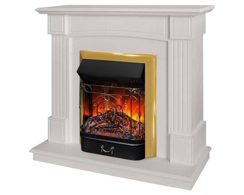 RealFlame Электрокамин Andrea WT фактурный белый с очагом Majestic Lux Brass