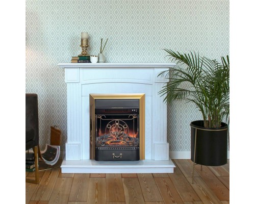 RealFlame Электрокамин Andrea WT фактурный белый с очагом Majestic Lux Brass