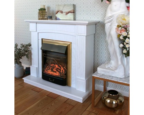 RealFlame Электрокамин Andrea WT фактурный белый с очагом Majestic Lux Brass