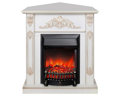 RealFlame Электрокамин Anita Corner WT дуб белый с золотой патиной с очагом Fobos Lux Black