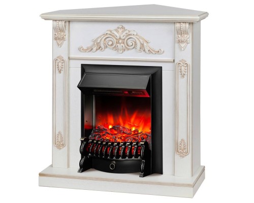 RealFlame Электрокамин Anita Corner WT дуб белый с золотой патиной с очагом Fobos Lux Black RC