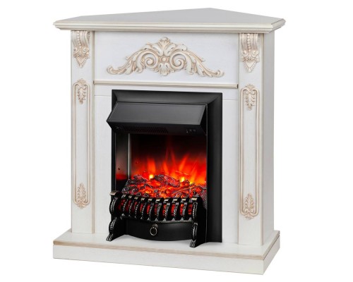 RealFlame Электрокамин Anita Corner WT дуб белый с золотой патиной с очагом Fobos Lux Black