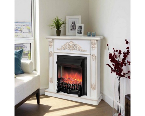RealFlame Электрокамин Anita Corner WT дуб белый с золотой патиной с очагом Fobos Lux Black