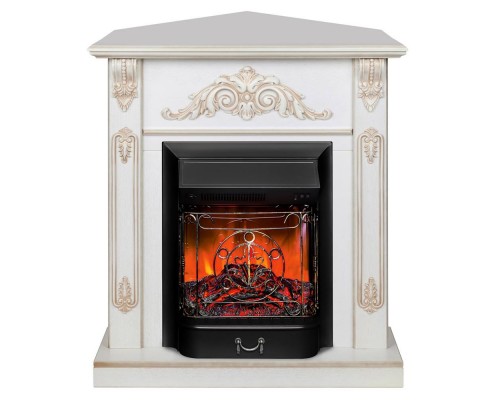 RealFlame Электрокамин Anita Corner WT дуб белый с золотой патиной с очагом Majestic Lux Black