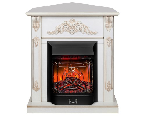 RealFlame Электрокамин Anita Corner WT дуб белый с золотой патиной с очагом Majestic Lux Black RC