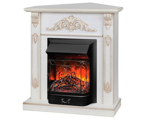 RealFlame Электрокамин Anita Corner WT дуб белый с золотой патиной с очагом Majestic Lux Black RC