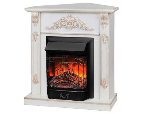 RealFlame Электрокамин Anita Corner WT дуб белый с золотой патиной с очагом Majestic Lux Black