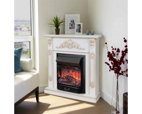RealFlame Электрокамин Anita Corner WT дуб белый с золотой патиной с очагом Majestic Lux Black