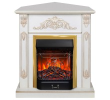 RealFlame Электрокамин Anita Corner WT дуб белый с золотой патиной с очагом Majestic Lux Brass