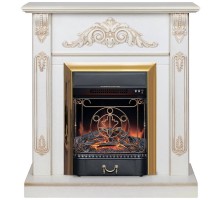 RealFlame Электрокамин Anita WT дуб белый с золотой патиной с очагом Majestic Lux Brass