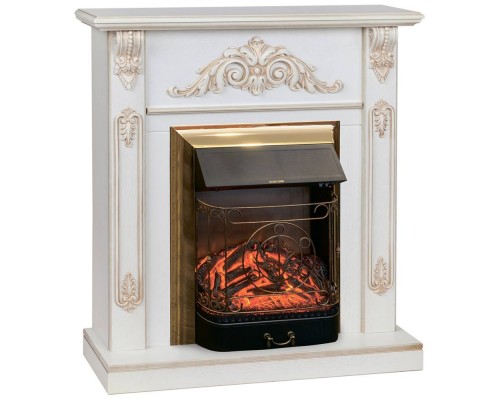 RealFlame Электрокамин Anita WT дуб белый с золотой патиной с очагом Majestic Lux Brass