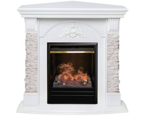 RealFlame Электрокамин Athena Corner GR белый с очагом 3D Olympic