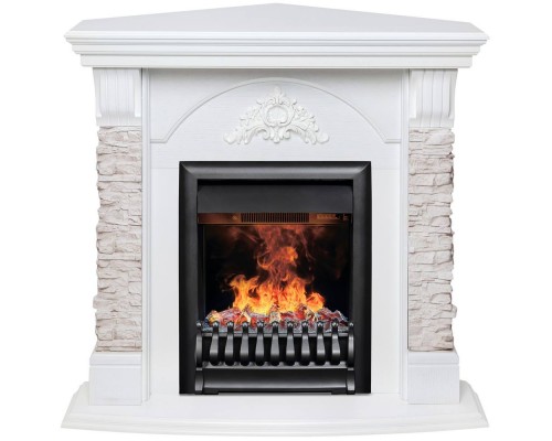 RealFlame Электрокамин Athena Corner GR белый с очагом 3D Oregan