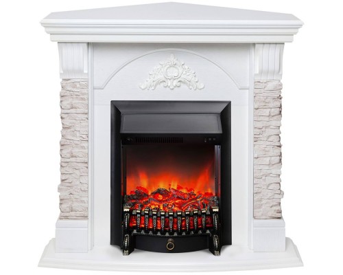 RealFlame Электрокамин Athena Corner GR белый с очагом Fobos Lux Black