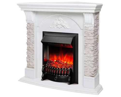RealFlame Электрокамин Athena Corner GR белый с очагом Fobos Lux Black RC