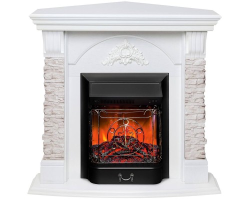 RealFlame Электрокамин Athena Corner GR белый с очагом Majestic Lux Black
