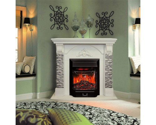 RealFlame Электрокамин Athena Corner GR белый с очагом Majestic Lux Black RC