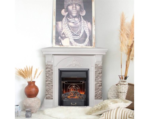 RealFlame Электрокамин Athena Corner GR белый с очагом Majestic Lux Black