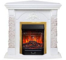RealFlame Электрокамин Athena Corner GR белый с очагом Majestic Lux Brass