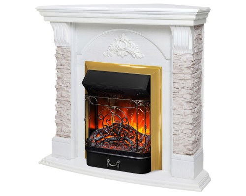 RealFlame Электрокамин Athena Corner GR белый с очагом Majestic Lux Brass