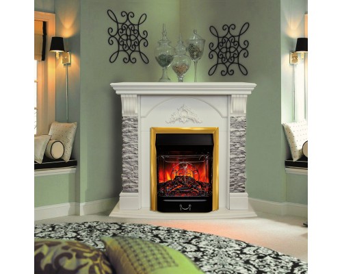 RealFlame Электрокамин Athena Corner GR белый с очагом Majestic Lux Brass