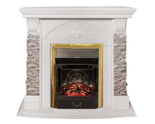 RealFlame Электрокамин Athena GR WT белый с очагом Majestic Lux Brass