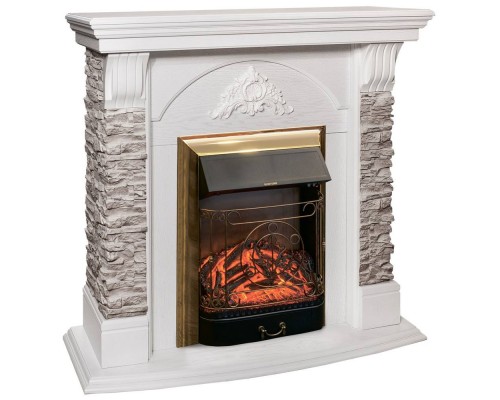 RealFlame Электрокамин Athena GR WT белый с очагом Majestic Lux Brass