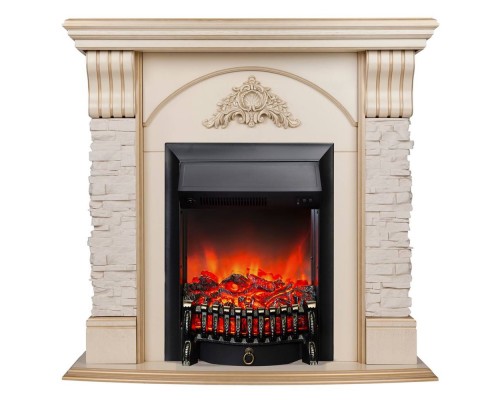 RealFlame Электрокамин Athena WT белый дуб с золотой патиной с очагом Fobos Lux Black