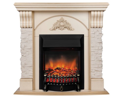 RealFlame Электрокамин Athena WT белый дуб с золотой патиной с очагом Fobos Lux Black RC