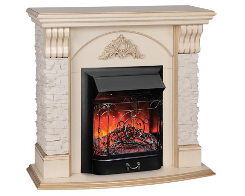 RealFlame Электрокамин Athena WT белый дуб с золотой патиной с очагом Majestic Lux Black RC
