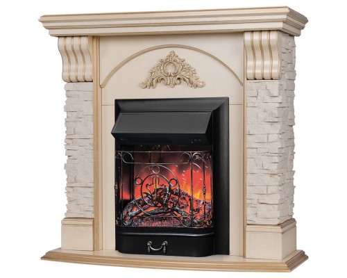 RealFlame Электрокамин Athena WT белый дуб с золотой патиной с очагом Majestic Lux Black
