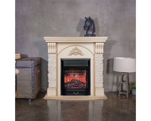 RealFlame Электрокамин Athena WT белый дуб с золотой патиной с очагом Majestic Lux Black
