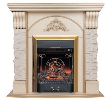 RealFlame Электрокамин Athena WT белый дуб с золотой патиной с очагом Majestic Lux Brass