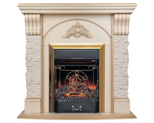 RealFlame Электрокамин Athena WT белый дуб с золотой патиной с очагом Majestic Lux Brass