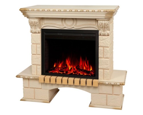 RealFlame Электрокамин Bolero WT белый дуб с золотой патиной с очагом Saphir 25,5